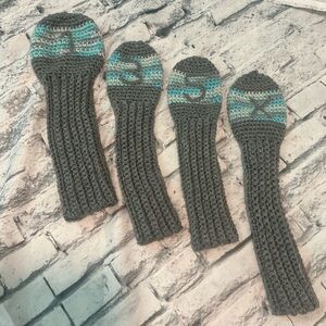 Handmade Gray and Blue Knit Golf Club Covers~